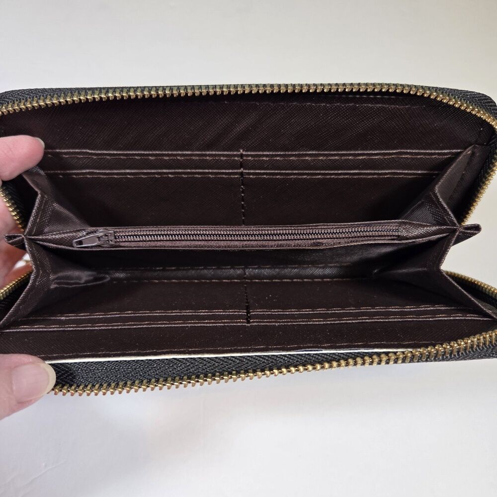 Elimpaul Black Vegan  Zip-around Wallet Large Capacity Faux Or Saffiano Leather